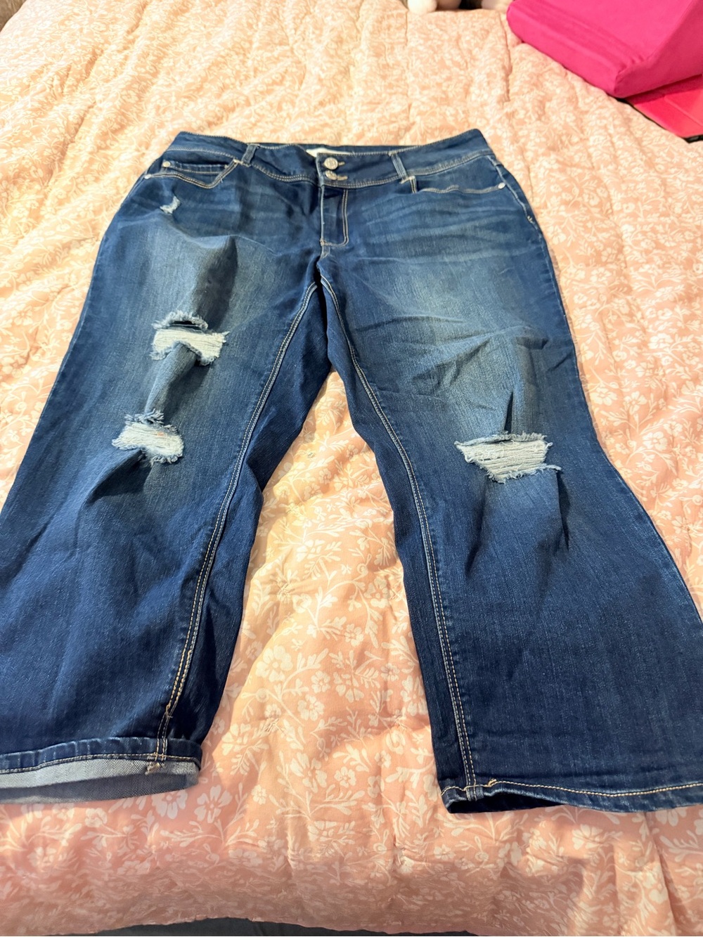 Women’s Distressed Dark Blue Denim Jeans